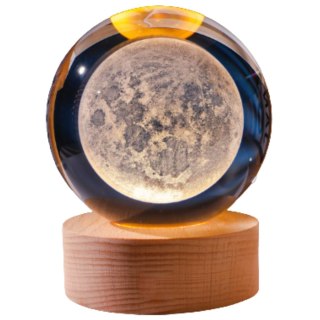 Szklana Lampka Nocna LED 3D – Motyw Księżyca – Wys. 9,5 cm