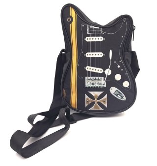 Wodoodporna Torba na Ramię ze Skóry Syntetycznej – Motyw Gitary i Krzyża Maltańskiego – Dł. 34 cm