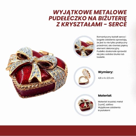 Szkatułka z Kryształkami Serce – Styl Romantyczny – 4,8 cm
