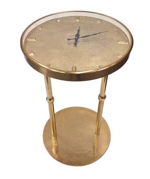 Stolik Pomocniczy z Zegarem – Metal i Szkło – Wys. 60 cm