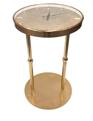 Stolik Pomocniczy z Zegarem – Metal i Szkło – Wys. 60 cm