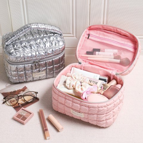 Organizer na Kosmetyki – Różowy Pikowany – 24x16 cm