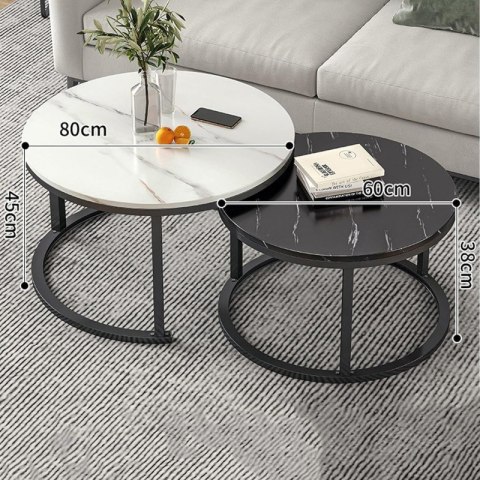 Zestaw Okrągłych Stolików Kawowych 2w1 Efekt Marmuru – 60 i 80 cm