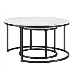 Zestaw Okrągłych Stolików Kawowych 2w1 Efekt Marmuru – 60 i 80 cm