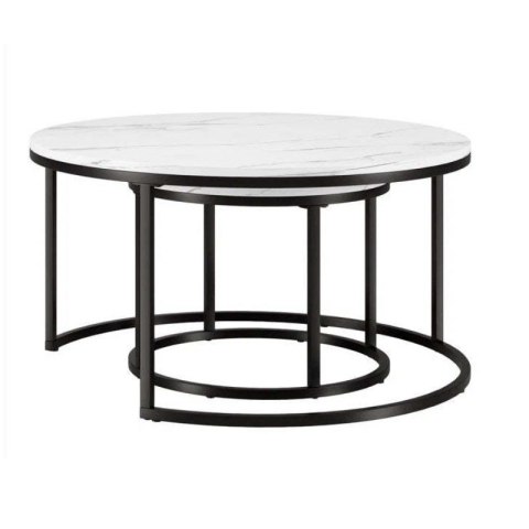 Zestaw Okrągłych Stolików Kawowych 2w1 Efekt Marmuru – 60 i 80 cm