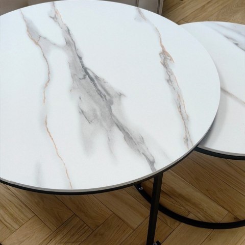 Zestaw Okrągłych Stolików Kawowych 2w1 Efekt Marmuru – 60 i 80 cm