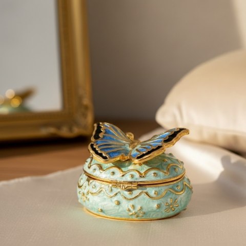 Szkatułka z Kryształami – Motyl (Biało-Złota) – 5 cm