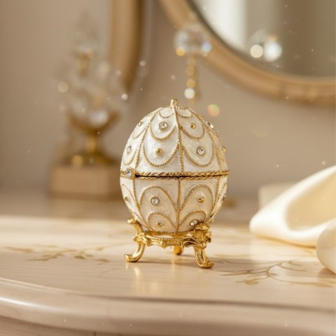 Szkatułka z Kryształami – Jajo Fabergé – Biel i Złoto – 6,5