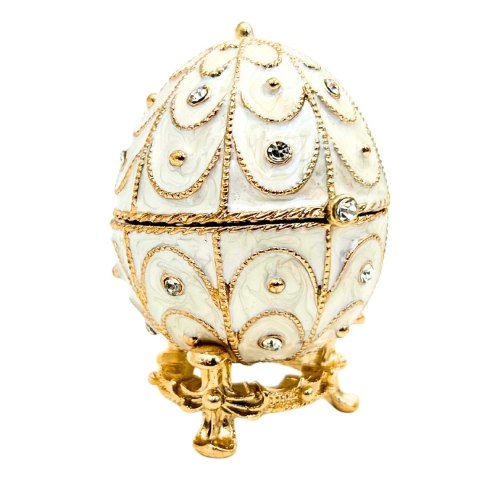Szkatułka z Kryształami – Jajo Fabergé – Biel i Złoto – 6,5