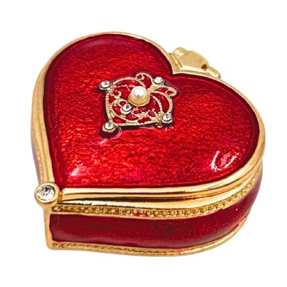 Szkatułka z Kryształami – Serce – Biel i Złoto – 4,4 cm