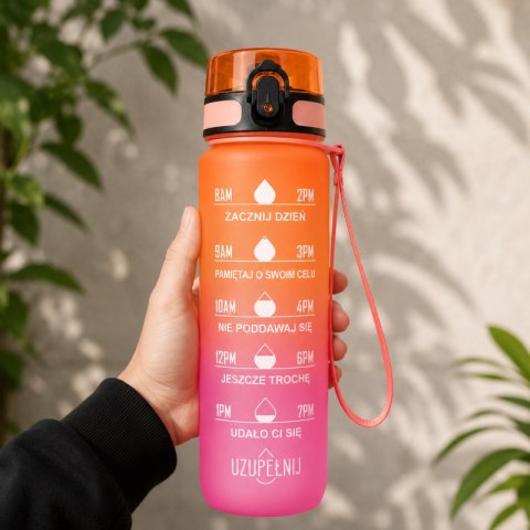 Butelka na Wodę z Miarką – Ombre Pomarańcz z Fuksją - 1000 ml