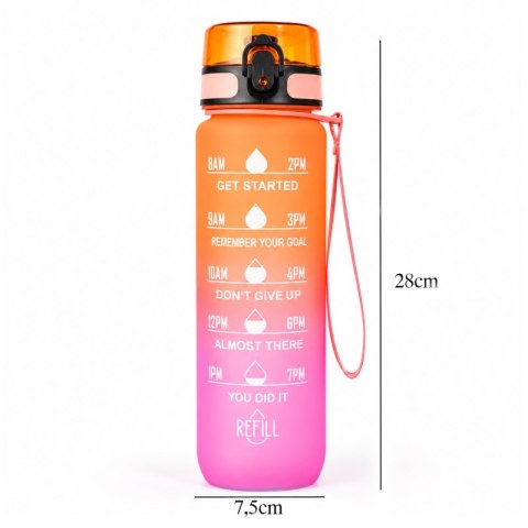 Butelka na Wodę z Miarką – Ombre Pomarańcz z Fuksją - 1000 ml