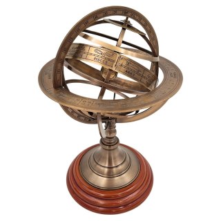 Astrolabium Sferyczne Mosiężne na Drewnianej Podstawie - 28 cm