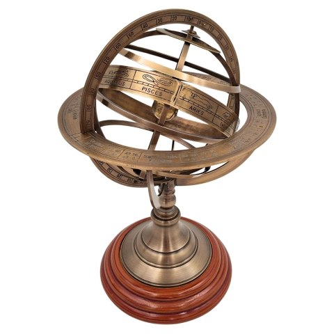 Astrolabium Sferyczne Mosiężne na Drewnianej Podstawie - 28 cm