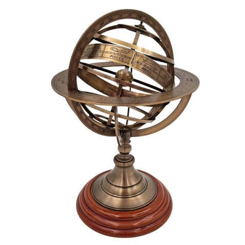 Astrolabium Sferyczne Mosiężne na Drewnianej Podstawie - 28 cm
