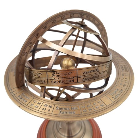 Astrolabium Sferyczne Mosiężne na Drewnianej Podstawie - 28 cm