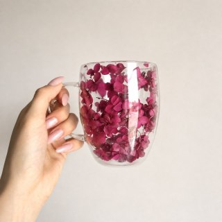 Szklanka Termiczna z Zatopionymi Kwiatami - Hortensja - 300 ml