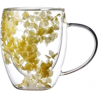 Szklanka Termiczna z Zatopionymi Kwiatami - Hortensja - 300 ml