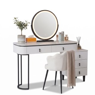 Stolik Kosmetyczny z Lustrem LED - Biało-Czarny - 100-125 cm