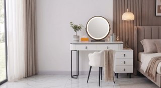 Stolik Kosmetyczny z Lustrem LED - Biało-Czarny - 100-125 cm