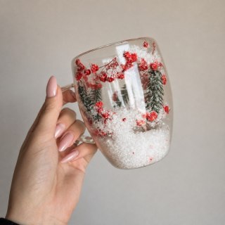 Szklanka Termiczna z Zatopionymi Kwiatami - Akcenty Świąteczne - 300 ml