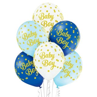 Zestaw Balonów "BABY BOY" w Kropki - Białe i Niebieskie - 12 szt.