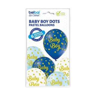 Zestaw Balonów "BABY BOY" w Kropki - Białe i Niebieskie - 12 szt.