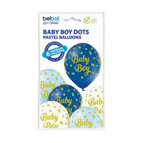 Zestaw Balonów "BABY BOY" w Kropki - Białe i Niebieskie - 12 szt.