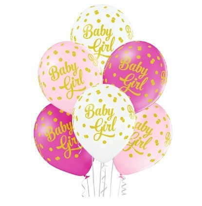Zestaw Balonów "BABY GIRL" w Kropki - Białe i Różowe - 12 szt