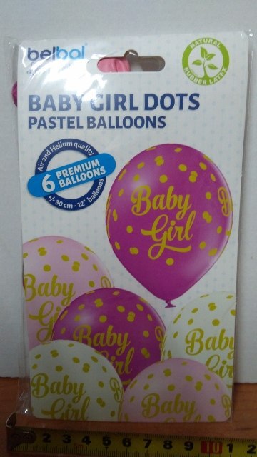Zestaw Balonów "BABY GIRL" w Kropki - Białe i Różowe - 12 szt