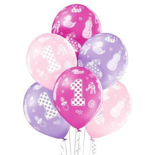 Zestaw Balonów na Roczek dla Dziewczynki (30 cm) - Róż i Fiolet - 12 szt.