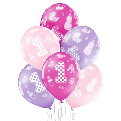 Zestaw Balonów na Roczek dla Dziewczynki (30 cm) - Róż i Fiolet - 12 szt.