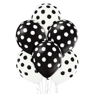 Zestaw Balonów w Kropki (30 cm) - Czarno-Białe - 12 szt.