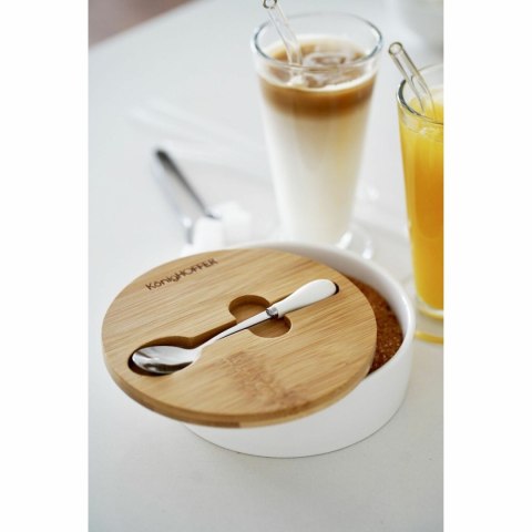 Cukiernica Porcelanowa Z Bambusową Pokrywką - Biała - 14,5 x 5 cm