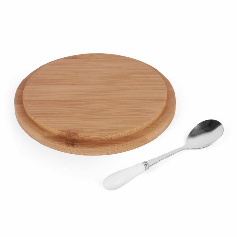 Cukiernica Porcelanowa Z Bambusową Pokrywką - Biała - 14,5 x 5 cm