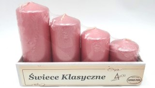 Zestaw Świec Dekoracyjnych: Pudrowy Róż (Smukłe Kolumny) – 4 szt.
