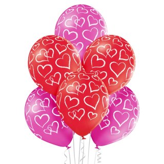 Zestaw Balonów w Białe Serca (30 cm) - Czerwone i Różowe - 12 szt.