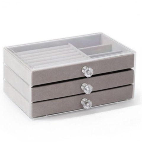 Szkatułka na Biżuterię (3 Szuflady) – Kremowa – 23,5 x 11 cm