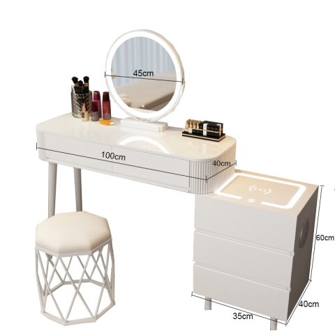 Stolik Kosmetyczny z Lustrem LED - Biały - 100 cm