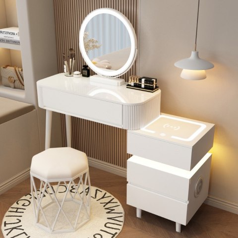 Stolik Kosmetyczny z Lustrem LED - Biały - 80 cm