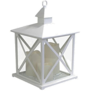 Latarnia Dekoracyjna ze Świecami LED - Biała – 42 x 22,5 cm