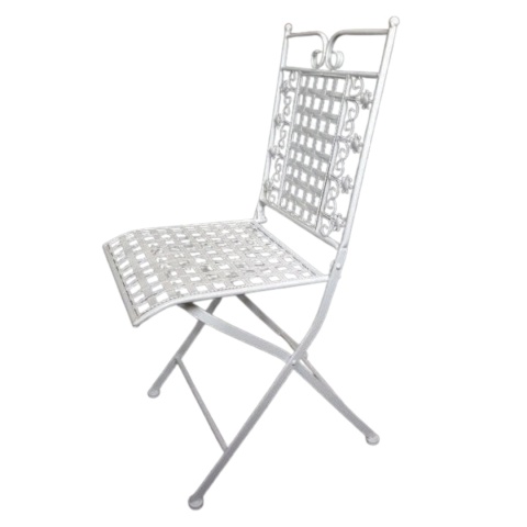 Krzesło Metalowe w Stylu Prowansalskim - Kremowe - 90 x 38 cm