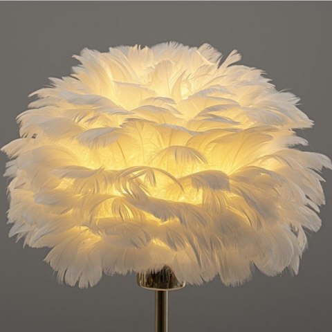 Lampa Stołowa z Kloszem z Piór – Złota Podstawa – 41 cm