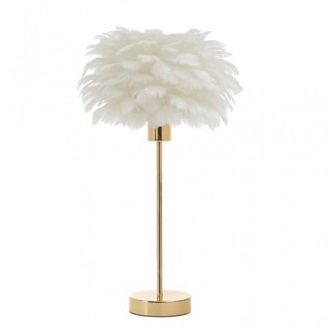 Lampa Stołowa z Kloszem z Piór – Złota Podstawa – 41 cm