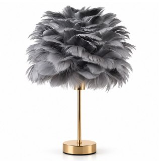 Lampa Stołowa z Kloszem z Piór – Złota Podstawa – 41 cm