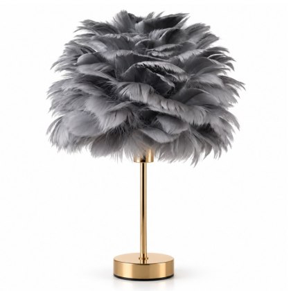 Lampa Stołowa z Kloszem z Piór – Złota Podstawa – 41 cm