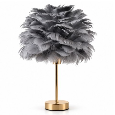 Lampa Stołowa z Kloszem z Piór – Złota Podstawa – 41 cm