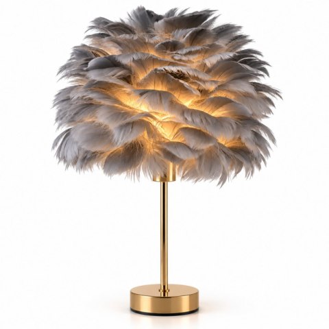 Lampa Stołowa z Kloszem z Piór – Złota Podstawa – 41 cm