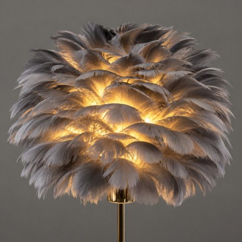 Lampa Stołowa z Kloszem z Piór – Złota Podstawa – 41 cm