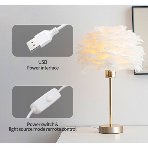 Lampa Stołowa z Kloszem z Piór – Złota Podstawa – 41 cm